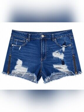 Classic Distressed Denim Shorts - Blue